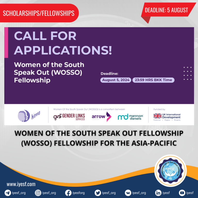 Apply for the Women of the South Speak Out Fellowship (WOSSO) Fellowship for the Asia-Pacific