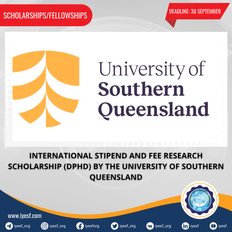 Apply for the International Stipend and Fee Research Scholarship (DPHD) by the University of Southern Queensland